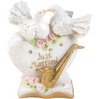 Lifestyle & More Wunderschöne Spardose Sparschwein mit Tauben dekoriert für Hochzeit weiß/Gold 13x15 cm