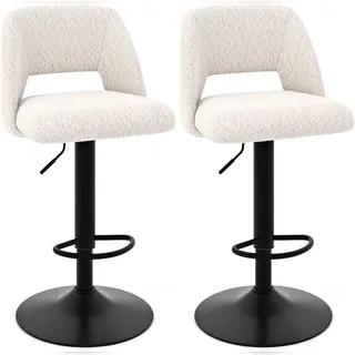 Costway Set aus 2 Barhockern, Barstühlen, höhenverstellbar von 63 bis 83 cm, aus Teddy-Stoff