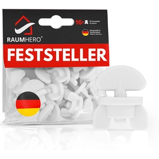 Raumhero® Gardinenstopper für Schiene (16X Stopper) - Universal Gardinen Feststeller - Vorhang Stopper für Schienen - 100% Made in Germany