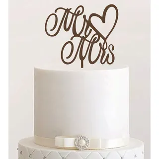 Cake Topper, Mr & Mrs, Tortenstecker, Tortefigur Acryl, Tortenständer Etagere Hochzeit Hochzeitstorte Kuchenaufstecker (Braun)
