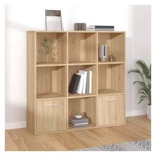 furnicato Bücherregal Sonoma-Eiche 98x30x98 cm aus Holzwerkstoff, 1-tlg., Regalwand mit 7 offenen Würfeln und 2 Türen für viel Stauraum braun