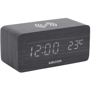 Karlsson Wecker Clock Block, Schwarz, Holzwerkstoff, 15x7.1x7.4 cm, Weckfunktion, umstellbar von °C in °F, Hintergrundbeleuchtung, Temperaturalarm, Dekoration, Uhren, Wecker