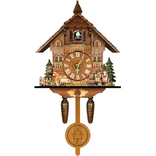 Acesunny Klassische Traditionelle Antik Holz Kuckuck Wanduhr Hängende Uhr Dekoration Kuckucksuhr Holz Retro Wanduhren Dekor Dekorative Bauernuhr Pendel Dekor