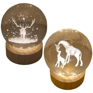 Two 3D Crystal Ball Night Lighta USB Lamp with Reindeer and Giraffe designs