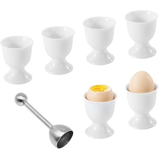 Bluweet Eierbecher Porzellan Eierbecher Set für Hart und Weichgekochten Eiern, 6 Weißes Porzellan Eierbecher, Eierhalter Kinder
