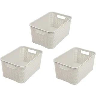 BranQ - Home essential Korb in Rattan Design 3er Set Grösse S 7l, Creme