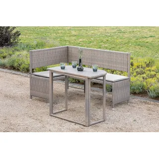 Merxx Eckbank Set inkl. Kissen - Stahlgestell mit Kunststoffgeflecht grau/beige - 50505-258