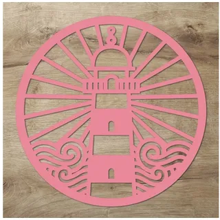 Namofactur 3D-Wandtattoo Leuchtturm im Holzreifen Wanddeko Hoop maritim Wandbild, Holz Leuchtturm Kreis maritime Wandgestaltung Nordsee / Ostsee Fans rosa