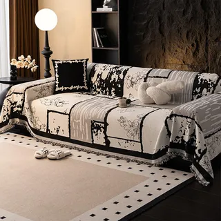 VanderHOME Sofa Überwurfdecke 1/2/3/4 Sitzer, Vielseitige Sofaüberwurf Couch Überzug Sofa Cover Futonbezug mit Quaste, Überwurf aus Chenille, für Vier Jahreszeiten, Couch Decke 180 * 480cm-Weiß