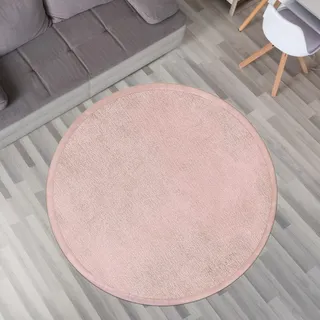 TT Home Krabbelmatte Babyzimmer Teppich Spielmatte Kinder Unifarben rutschfest Flauschig, Farbe: Rosa Pink, Größe:80 cm Rund
