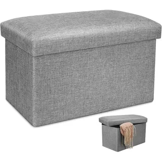 Sitzhocker mit Stauraum - Faltbare Sitzbank Gepolsterte kleine 40 x 25 x 25 cm Hocker mit Stauraum bis 150 kg belastbar geeignet für Schlafzimmer Wohnzimmer Flur usw (Grau)