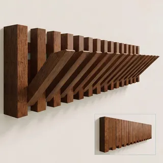 doporro Garderobenhaken Kleiderhaken Wand mit 14 Haken für Jacken, Garderobenleiste für Flur und Garderobe Wandgarderobe aus Holz, Wallnuss Twigr...
