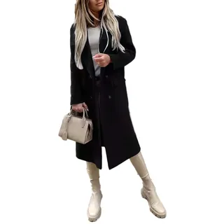 Godoboo Damen Winter Blazer Mantel Lang Wollmantel Warme üBergangsjacke Einfarbig Blazer Jacke Herbst Winter Jacke Outwear Mantel - M
