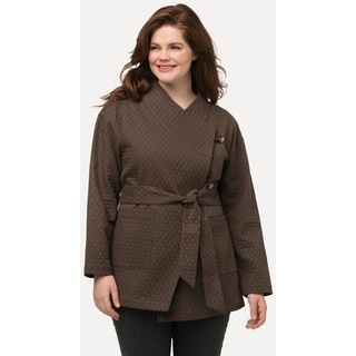 Ulla Popken Sommerjacke Jacke Wickeloptik Schalkragen Bindegürtel braun|grün 50/52