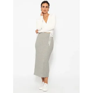 SASSYCLASSY Strickrock Gerippter Midirock Damen mit elastischem Bund Figurbetonter Strickrock mit High Waist Sitz Grau Beige Schwarz Khaki grau S