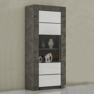 Dmora Hohes minimalistisches Sideboard für Wohnzimmer mit 1 Glastür, Moderne Vitrine mit Regalen, Modernes Sideboard Made in Italy, 71x46xh170 cm, Farbe Weiß und Oxid