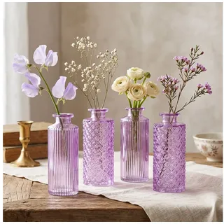 Levandeo® Dekovase, 4er Set Vase Glas Lila H14cm Violett Pastell Blumenvase Tischdeko lila