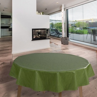Wachstuch-Tischdecken Grün Leinenoptik Rund 140cm