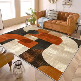 PaxGloz Teppich Retro Geometrisch - Teppiche Wohnzimmer Schlafzimmer Mid Century, Großer Teppich Boho Minimalistisch, Weich Kurzflor & Waschbar & rutschfest Wohnzimmerteppich, Bettvorleger 160x200 cm