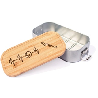 Farbwuselei - Personalisierte Brotdose für Kinder und Erwachsene Basketball Herzschlag Individuelle Brotdose mit Namen - Personalisierte Geschenke Lunchbox (kleine Dose Weißblech)