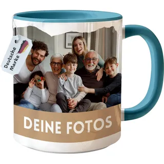 Tasse personalisiert mit eigenem Foto personalisierte Geschenke (Hellblau) | Geschenk für Freundin Frauen Fototasse bedrucken Muttertagsgeschenk Fototasse Fotogeschenke Kaffeetasse