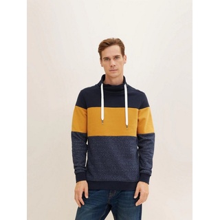 TOM TAILOR Strickpullover Gestreifter Colorblock Pullover Schalkragen Sweater cutline snood 4667 in Blau blau L
