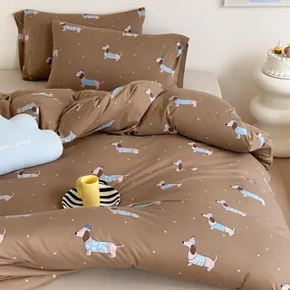 Lanqinglv Bettwäsche 220x240 cm Kinder Dackel Braun Allergiker Bettwäsche aus Microfaser, ÖKO-TEX Bettwäsche Set - Bettbezug mit Reißverschluss und 2 Kissenbezug 80x80 cm