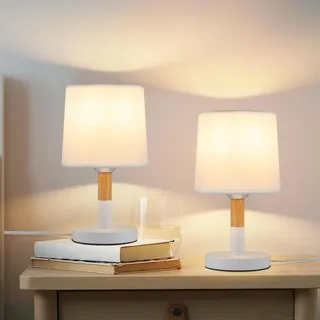 ZMH Nachttischlampe 2er Set Schlafzimmer Weiß Tischleuchte Kleine Tischlampe E27 Fassung Landhausstil Modern Holztischlampen für Bett Esszimmer S... - Weiß