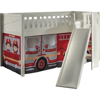 Vipack Hochbett Scott 90 x 200 cm Kiefer massiv weiß lackiert Feuerwehr
