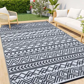 smiry Geometrisches Outdoor Teppich Wetterfest - 240x300 cm, Schwarz & Weiß