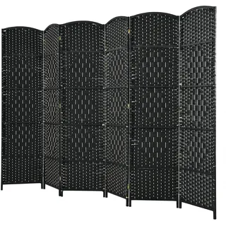 LIFEZEAL 6-teiliger Paravent, 271 x 180 cm Faltbar Raumteiler, Handgewebter Rattan-Trennwand mit Holzrahmen, Sichtschutz Raumtrenner Room Divider für Büro & Wohnzimmer (Schwarz)