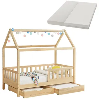 Juskys Kinderbett Marli 80 x 160 cm Kiefer massiv natur beige