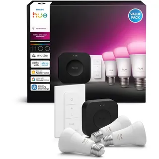 Starter-Set Philips Hue WACA 3xE27/8,1W 1000-20000K + Bridge und Dimmschalter