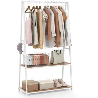 Helloshop26 - Kleiderständer 94 x 40 x 171 cm große Mehrzweck-Ablagefläche Industriedesign Metall und Naturholz 20_0013174