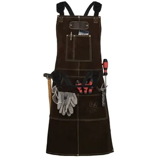 Black Forest Fox ROUGH Arbeitsschürze Lederschürze aus Büffel Wild Leder Schürze, Rauleder, Grillschürze, Gastronomie, Barista, Kochschürze | 61x94 cm | Variabel von M - XXL Dunkelbraun - onze size