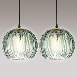 KOSHSH Glas Pendelleuchte Grün, Esstisch Pendelleuchte, Vintage Glas Pendellampe 1-flammig Hängeleuchte, Höhenverstellbare Pendelleuchten Für Küchen Esszimmer Wohnzimmer Schlafzimmer, E27 (2 Packs)