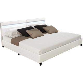 Home Deluxe LED Bett NUBE mit Schubladen 200 x 200 cm - Farbe: weiß, ohne Matratze