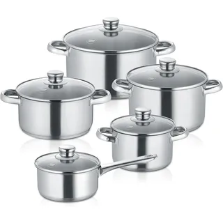 Berndes 5-teiliges Topfset New Roma, Kochtopf Set aus Edelstahl, induktionsgeeignet, Töpfe mit Deckel, new Roma Bratentopf 20