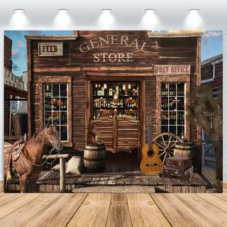 ASDCXZ Western Cowboy Hintergrund 3x2m, Vintage Ländliche Bar Lagern Wilder Westen Pferd Scheune Fotografie Hintergrund Tür Cowgirl Baby Dusche Geburtstag Foto Hintergrund Fotostudio Requisiten