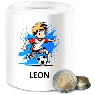 Spardose - Fußball Junge Fußballer Geschenk Kinder Name - Unisize - Weiß - zur Geburt Fussball fußball-spardose Geschenke+für+fußballfans Jungen Ball Keramik Fussball-spardose fußballfan