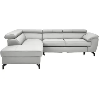 Celina Home Ecksofa, Hellgrau, Metall, Echtleder, Rindleder, 5-Sitzer, Ottomane links, L-Form, 256x220 cm, Made in EU, Fußauswahl, Lederauswahl, Stoffauswahl, seitenverkehrt erhältlich, Hocker Rücken echt, Wohnzimmer, Sofas & Couches, Wohnlandschaften, Ecksofas