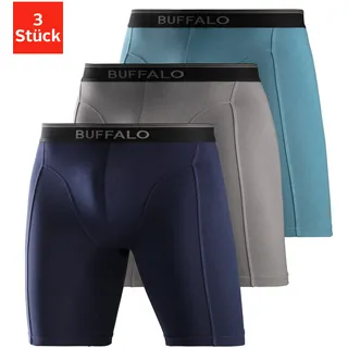 Boxer BUFFALO Gr. XL, 3 St., blau (aquablau, grau, navy) Herren Unterhosen Wäsche in langer Form ideal auch für Sport und Trekking
