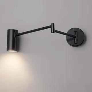 LOGT LED Wandleuchte mit Schwenkbarem Arm Wandlampe mit Schalter und Fernsteuerung Wand Lampe Verstellbarer Lange Arm Wand Leselampe Dimmbar Innen Wandstrahler Runde mit Gelenkarm Faltbar,Schwarz