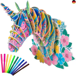Hautton 3D Puzzle Färbung Bastelset Spielzeuge Geschenk für Kinder, Handwerk Spiele Geburtstagsgeschenke Weihnachten Neujahrsgeschenke für Mädchen und Jungen ab 3 4 5 6 7 8 9 10 Jahre -Einhorn