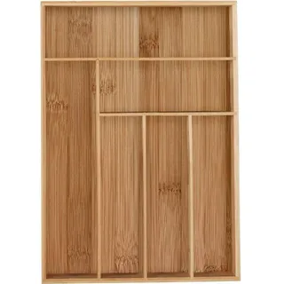Famanu Besteckbox Bambus - 6 Fächer - Besteck & Küchenutensilien - Langer Besteckkasten 5x30x34 cm - Natur