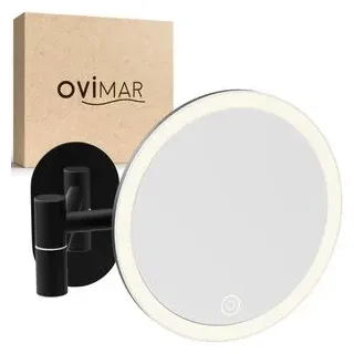 ovimar Kosmetikspiegel Leinoya, dimmbare Beleuchtung, schwarz, 5-fach Vergrößerung, zum Kleben, Ø Spiegel 17,9 cm