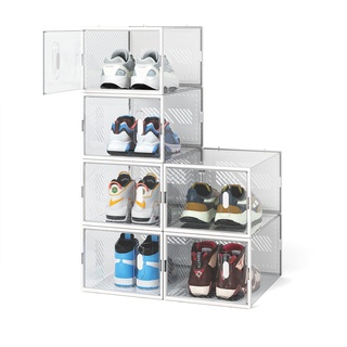 FUNLAX Schuhboxen Stapelbar Transparent, mit 6 Schuhregal Plastik, Schuhkarton Kunststoff Steckregal, Shoe Box mit Tür shoe box shoe clear plastic box (6, clear)