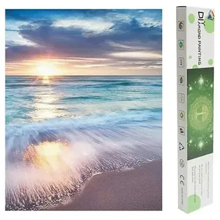 Quadratische Steine Diamant Painting Bilder Groß 40x50 cm Square Diamond Painting Groß Diamant Malerei Malen nach Zahlen Stickerei Kreuzstich Set Erwachsene Landschaft Strand Meer Sonnenuntergang Box