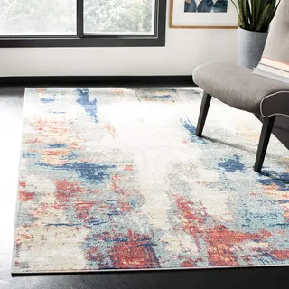 SAFAVIEH Abstrakt Teppich für Wohnzimmer, Esszimmer, Schlafzimmer - Jasper Collection, Kurzer Flor, Grau und Rot, 122 X 183 cm