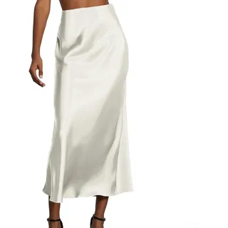 Damen Satinrock Hohe Taille Seide Einfarbig Röcke Übergröße A-Linie für Midi Reißverschluss Fischschwanz Röcke für Job Party Hohe Taille Meerjungfrau Rock Eleganter Satin Maxirock (XS Weiß)